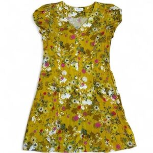 Velvet by Graham & Spencer Yellow Floral Dress Size Medium